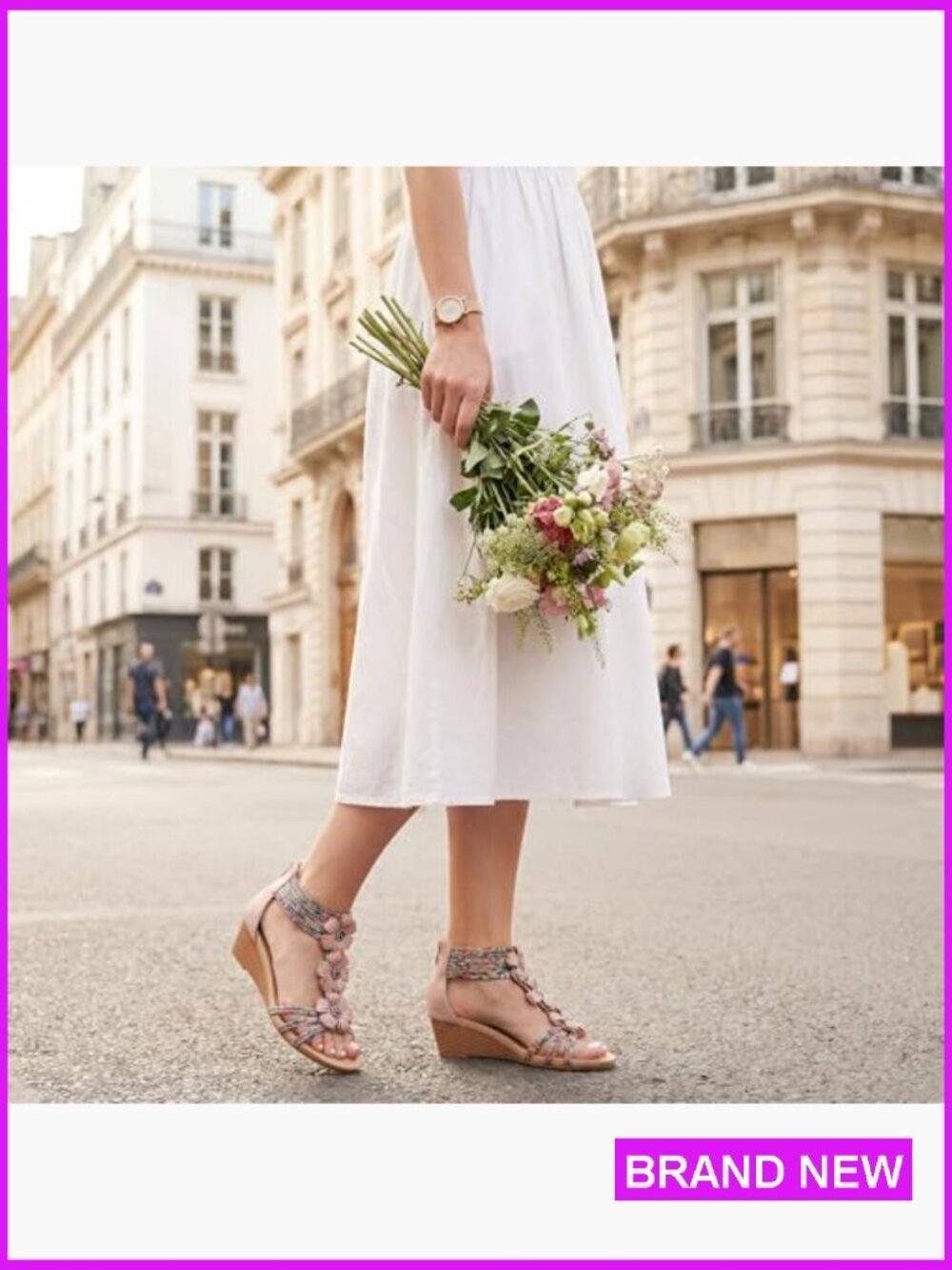 Wedge Sandals Open Toe Zipper Ankle Strap Bohemian Floral Summer Dressy Casual - Picture 4 of 7